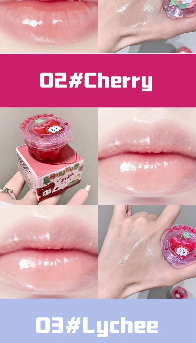 Shaqinuo Jelly Lip Mask Moisturizing and Hydrating Sleep Fruit Lip Balm for Students to Reduce Lip Lines and Prevent Dryness, a Christmas Gift Essential for Autumn and Winter.