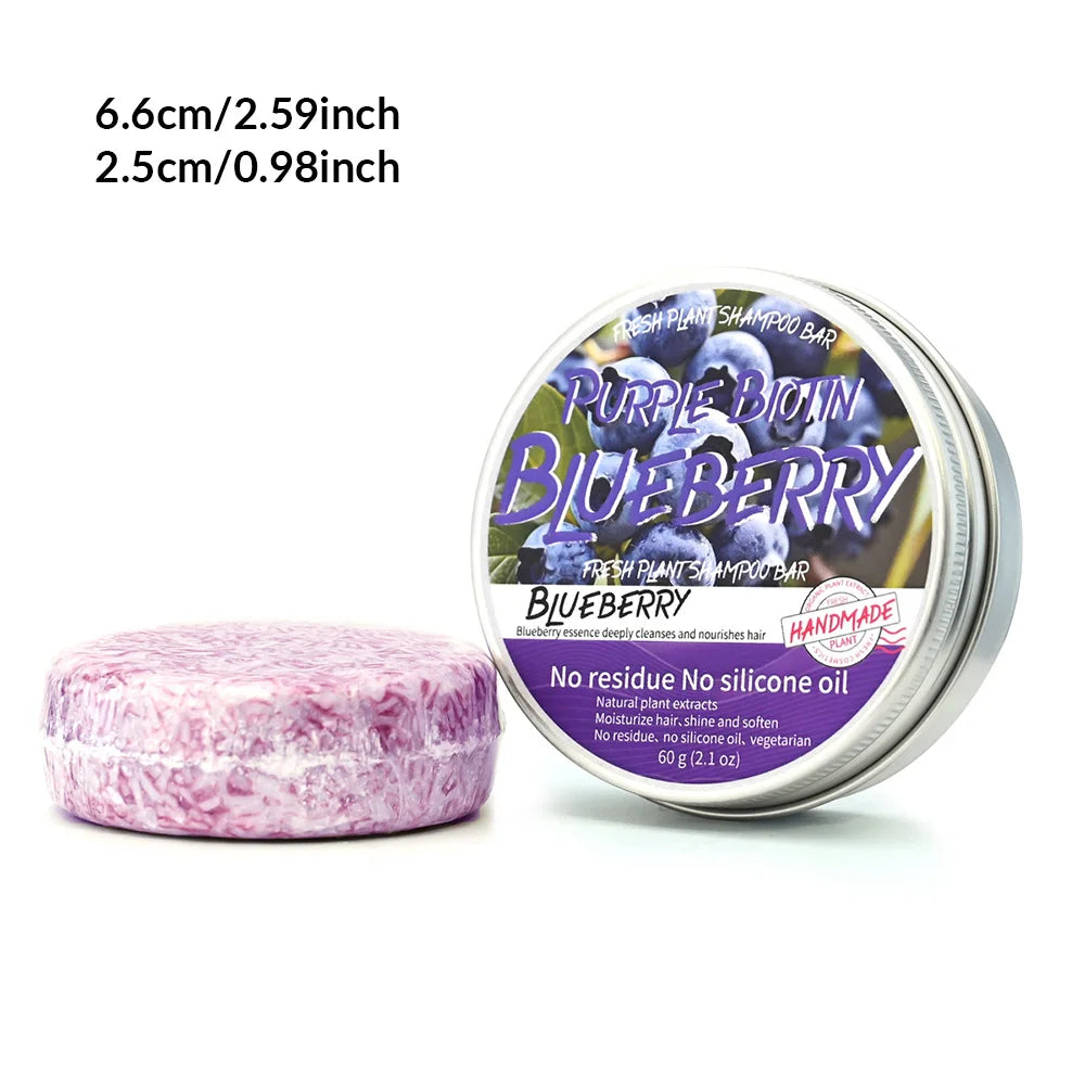 LH-60g Blueberry Shampoo Hair Care Treatment Organic Herbal Handmade Solid Shampoo Soap Anti Hair Loss Dandruff Herb