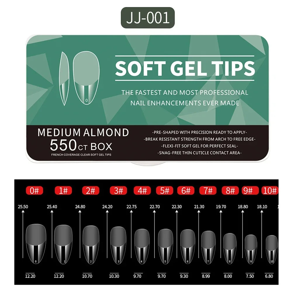 550Piece Medium and short soft gel nail tips Medium Apricot/Coffin Head Full Coverage Matte Extension Tool  Press-On Nail