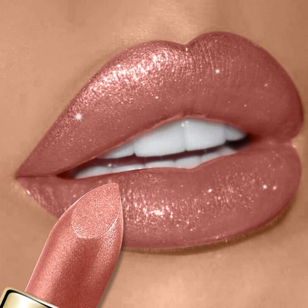 Pearlescent Glitter Lipstick Metallic Waterproof Long Lasting Matte Shimmer Diamond Lipstick Women Sexy Lips Makeup Cosmetics