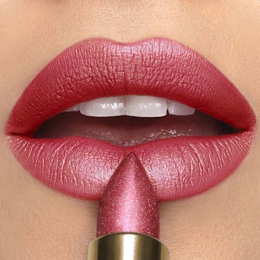 16 Colors 1PC Metallic Glitter Shiny Lipstick Lip Tint, Waterproof Senior Matte Lip Makeup Gifts for Women Cosmetic Lip Glaze
