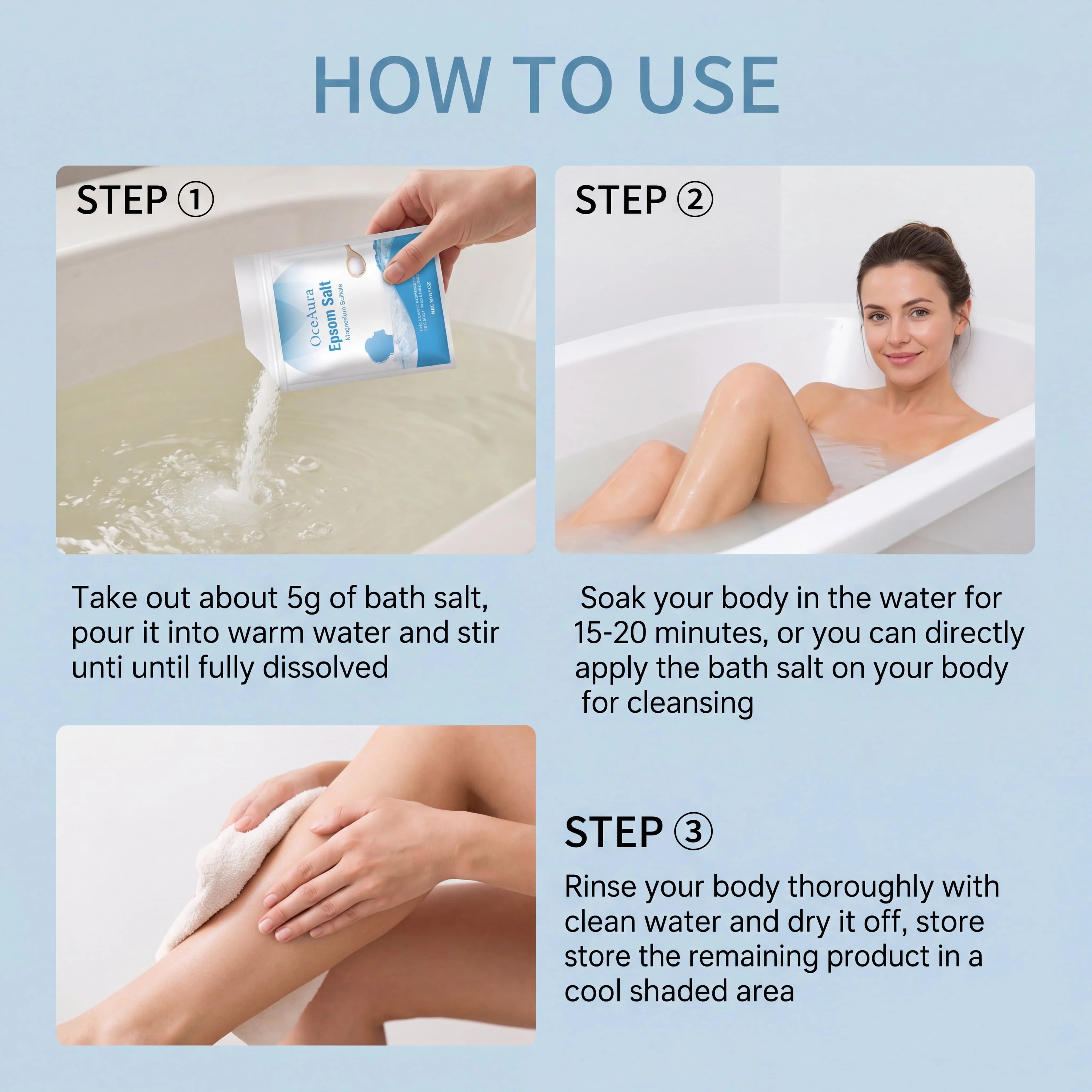 Pure Epsom Salt Magnesium Sulfate for Foot Hand Full Body Bath Soothing Relaxing Moisturizing Bath Salt Skincare