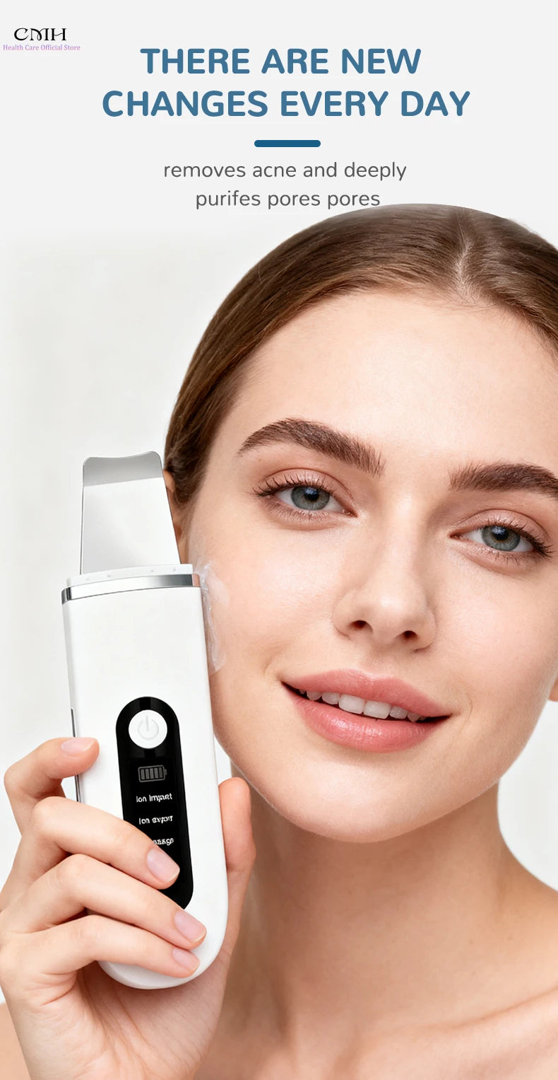 Lady Care Ultrasonic Skin Scrubber 4 in 1 Ion Import Export Facial Cleansing Spatula Blackhead Remover for Pore Purifying
