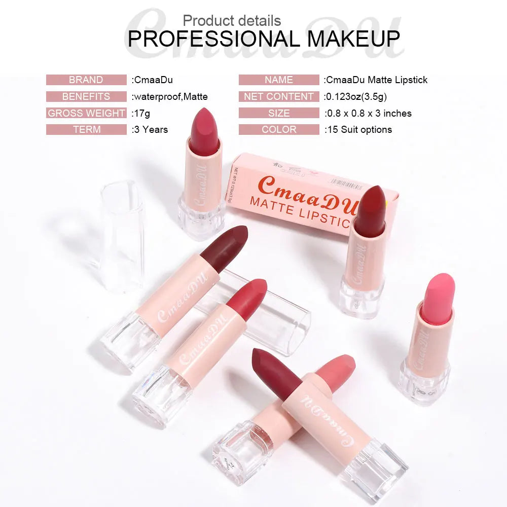 1 Pcs Velvet Matte Lipstick Long-Lasting Non-Stick Cup Waterproof Moisturizing Lip Gloss Fashion Classic Shades For Daily & Date