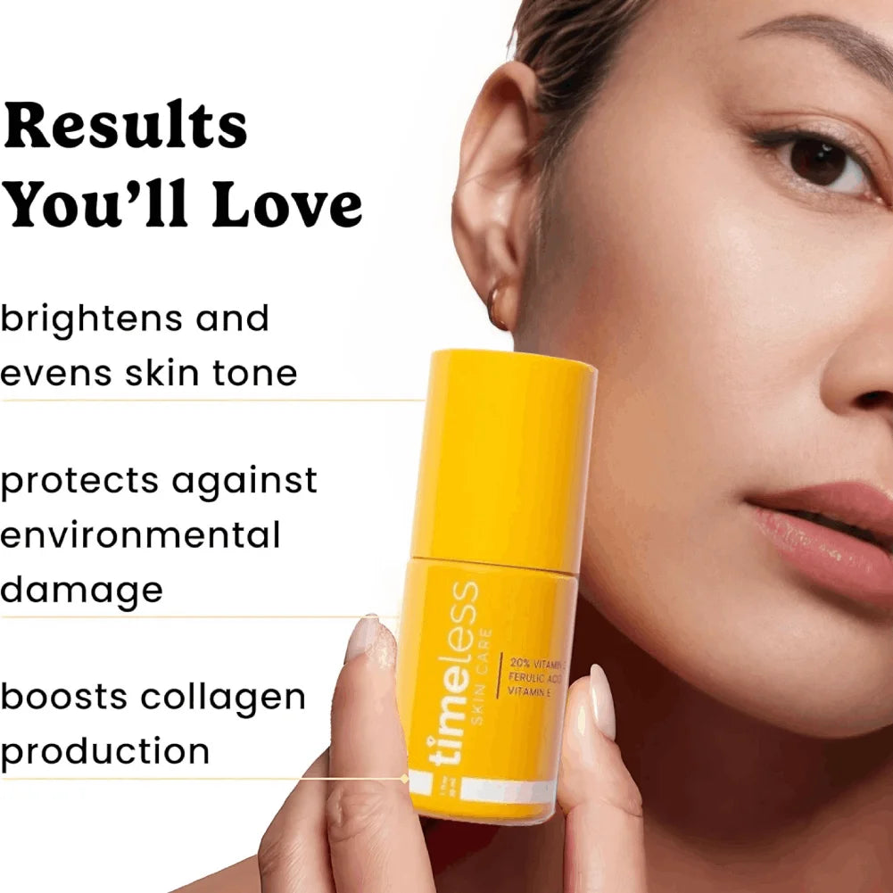 Timeless VC Serum with Ferulic Acid Antioxidant Wrinkle Resistant Hydrating Firming Reduce Fine Lines Essence for Brightens Skin