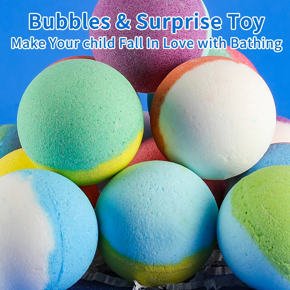 Bath Treats for Kids with Surprise Inside, 15 Pack Kids Bath Treats Gift Set, Natural Organic Kids Bubble Bath Fizzy with Bath T
