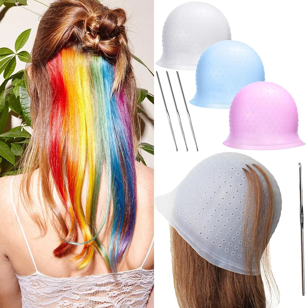 Silicone Hair Coloring Cap For Hairdressing With Needle Professional Salon Dyeing Tool Highlight Dyeing
