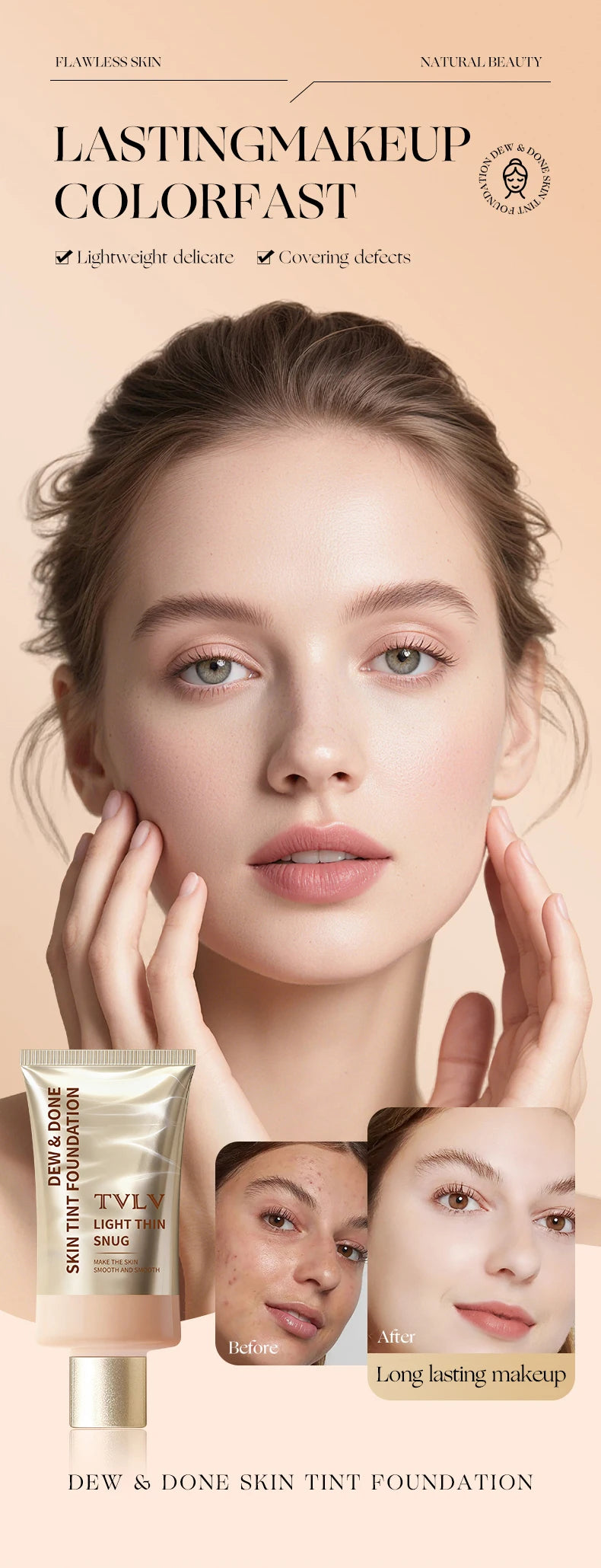 Moisturizing Skin Tint Foundation for All Skin Types, Moisturizing Light Texture Natural Concealer Long Wear Face Makeup