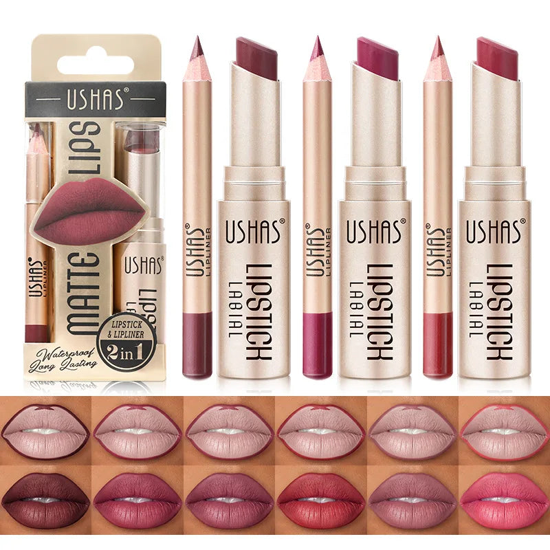 12 Color Matte Lipstick Set Long Lasting Nude Red Lipstick With Lipliner Not Dry Easy Coloring Lip Makeup Kit