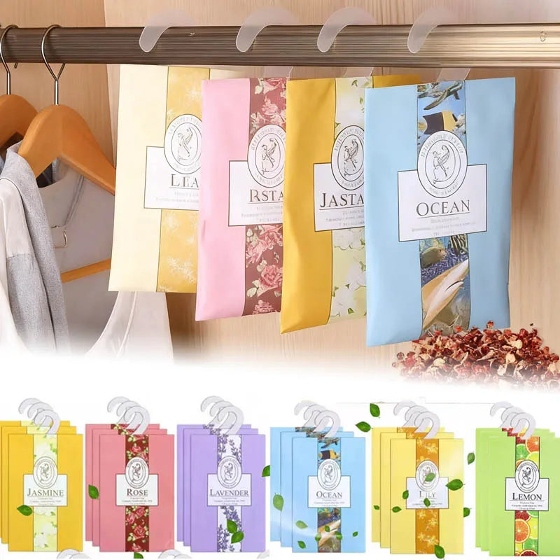5pcs Natural Jasmine Rose Lavender Hanging Freshener - Long-Lasting Odor Eliminator for Wardrobe Car Closets Refill-Free