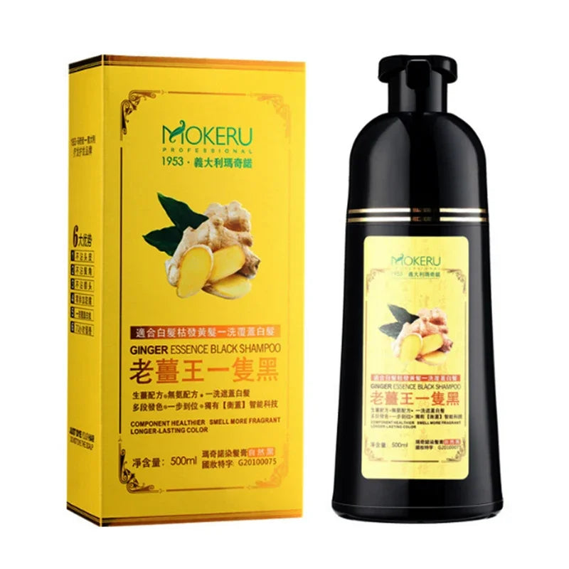 1pc  Ginger shampoo Herbal Non Allergic Natural Fast Blacking Gray Hair Dye Black Shampoo  For White  Coloring 500ml