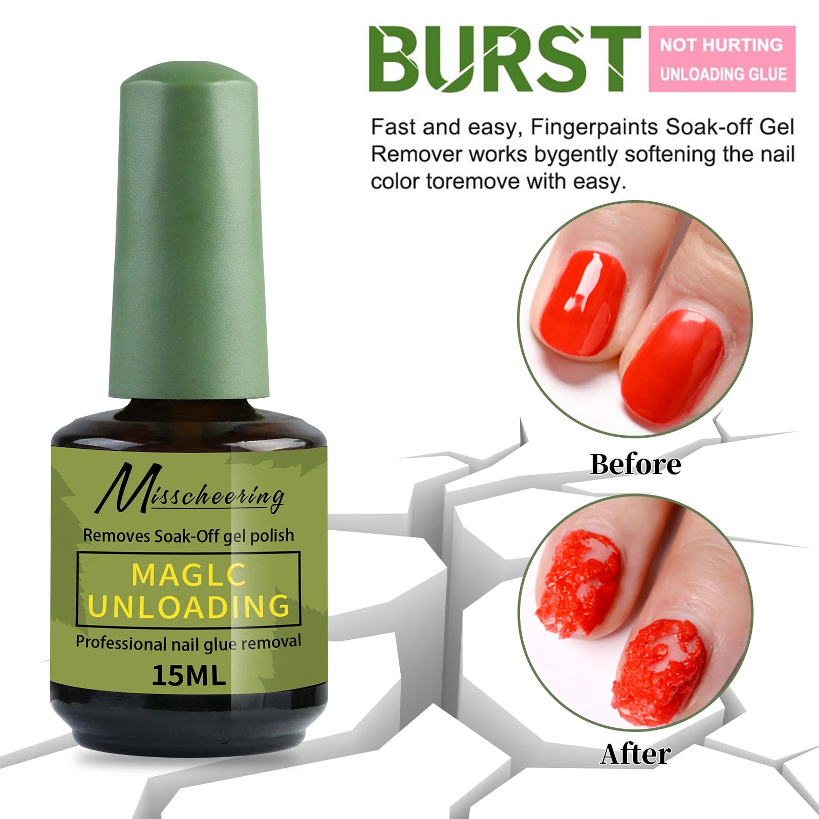 Misscheering 15ml Magic Fast Nail Gel Polish Remover Clean UV Soak Off Semi Permanent Varnish Nail Art Removal Tools Manicure