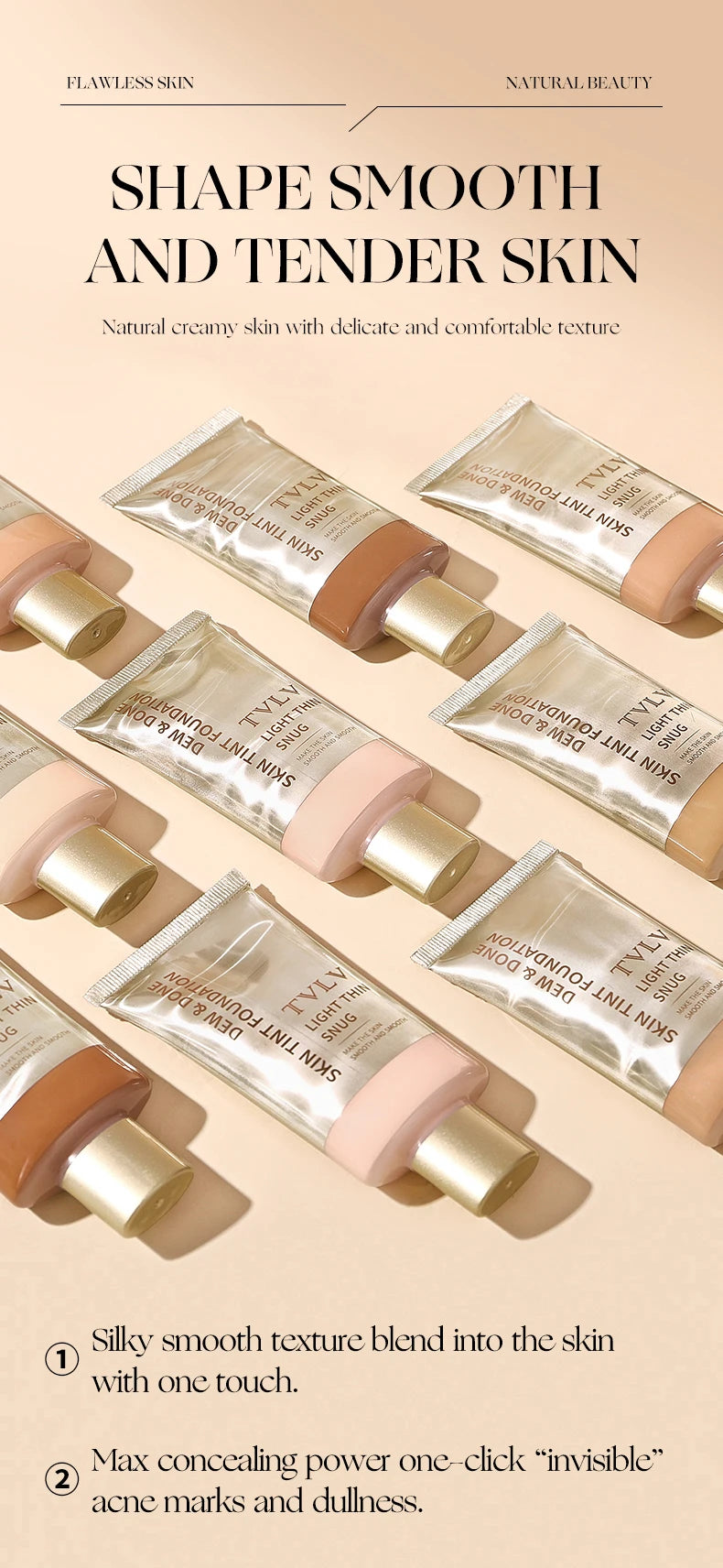 Moisturizing Skin Tint Foundation for All Skin Types, Moisturizing Light Texture Natural Concealer Long Wear Face Makeup
