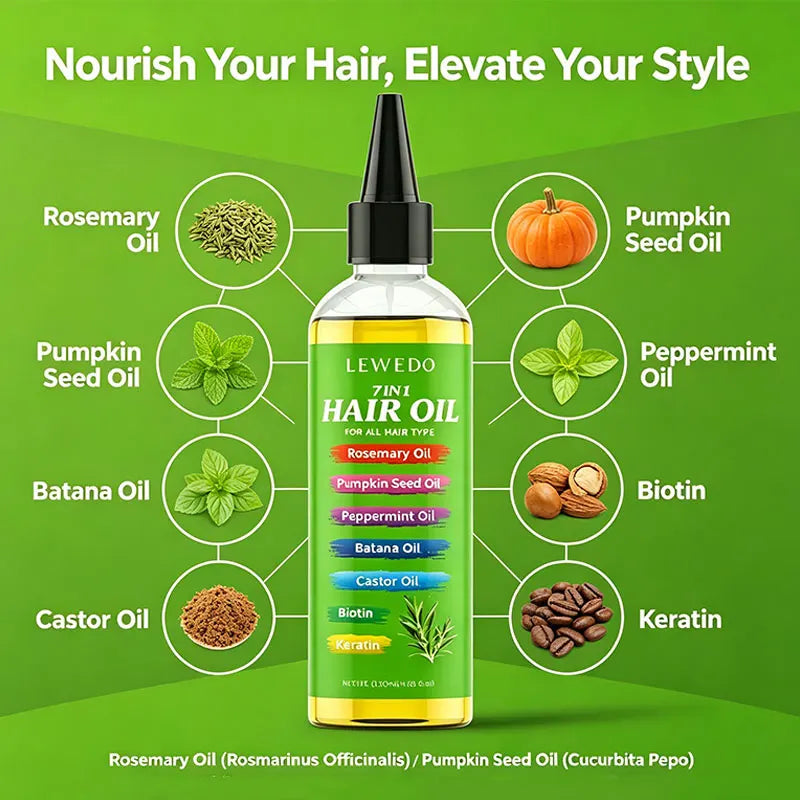 7-IN-1 Hair Oil for All Hair Types Natural Plant Oils Complex Hair Care Serum Reduces Breakage Hydration & Shine Hair Essence