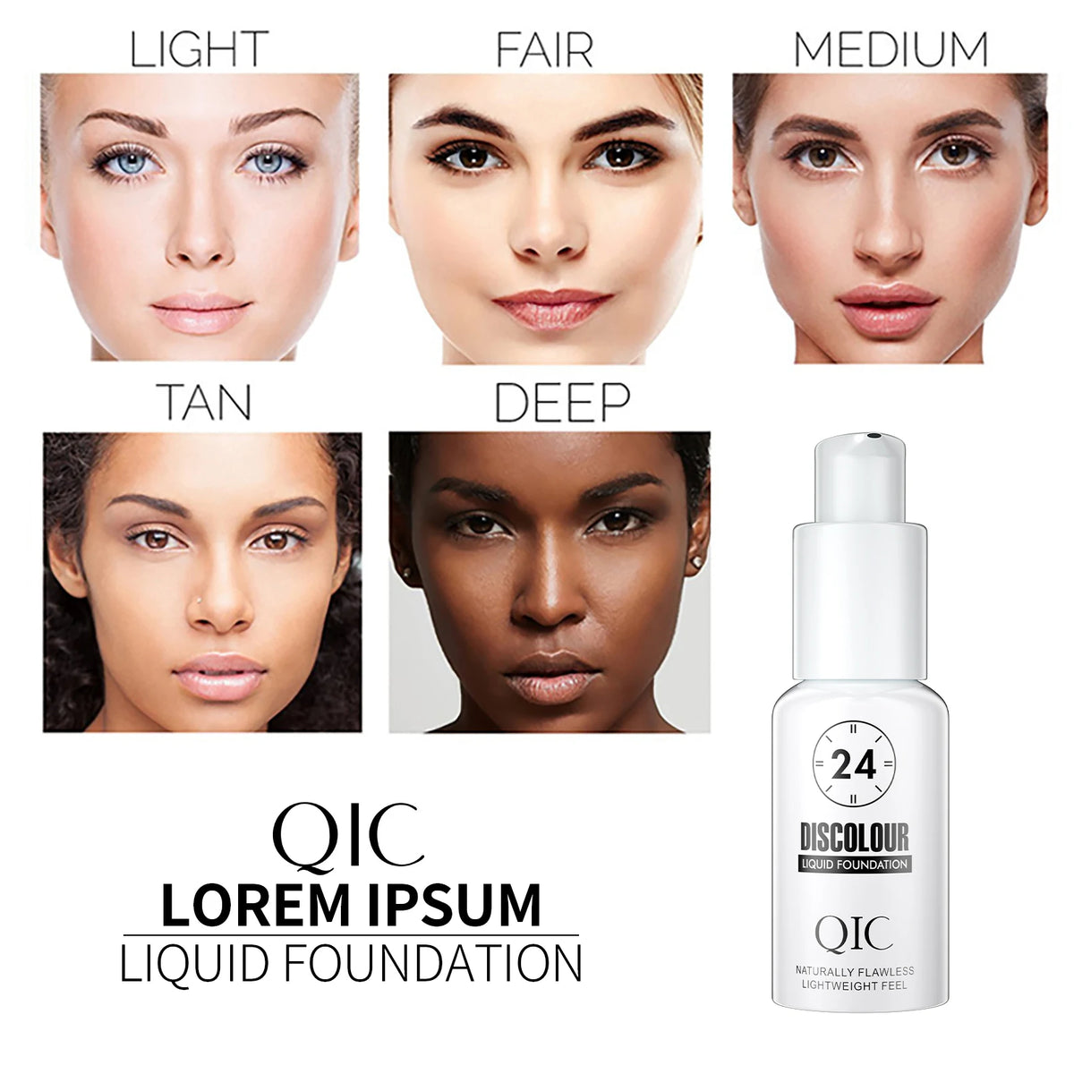 QIC 30ML Foundation Color Changing Makeup Base Nude Face Full Cover Matte Concealer Long Lasting Make Up Liquid Foundation Cream