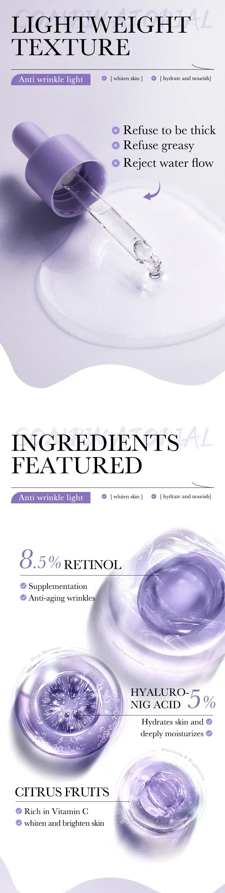 3pcs/bag Vitamin C Retinol Hyaluronic Acid Serum Face Moisturizing Anti Wrinkle Whitening Facial Essence Skin Care Products