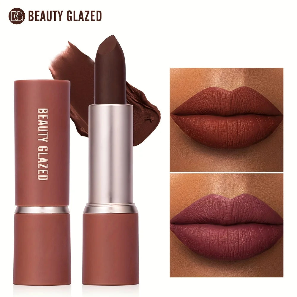 Barely Matte Cocoa Lipstick Creamy Texture Nourishing Care Long Lasting Waterproof  All Skin Types Brown Hue Matte Lipstick
