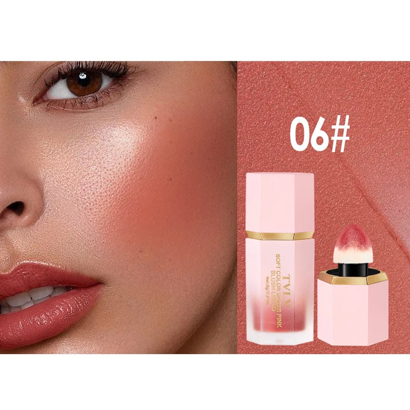 TVLV 4 Colour Matte Liquid Blush Easy to Apply Long Lasting Waterproof Blush Sponge Brush Head