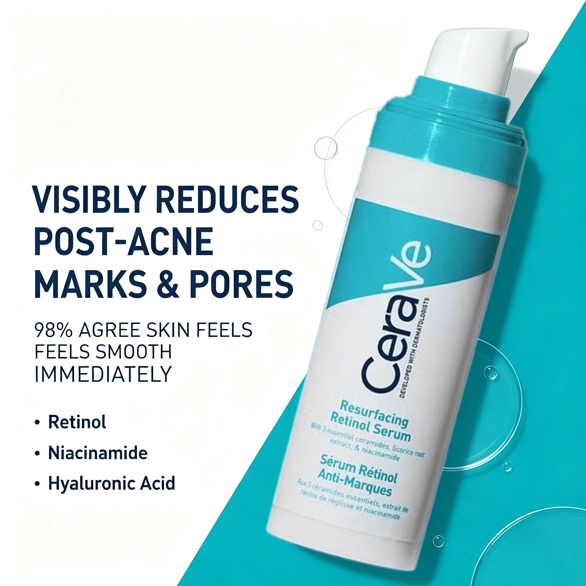 CeraVe Retinol Serum Niacinamide Licorice Root, Skin Smoothing Tone Care, Barrier Repair, Non-Comedogenic For Blemish Prone Skin