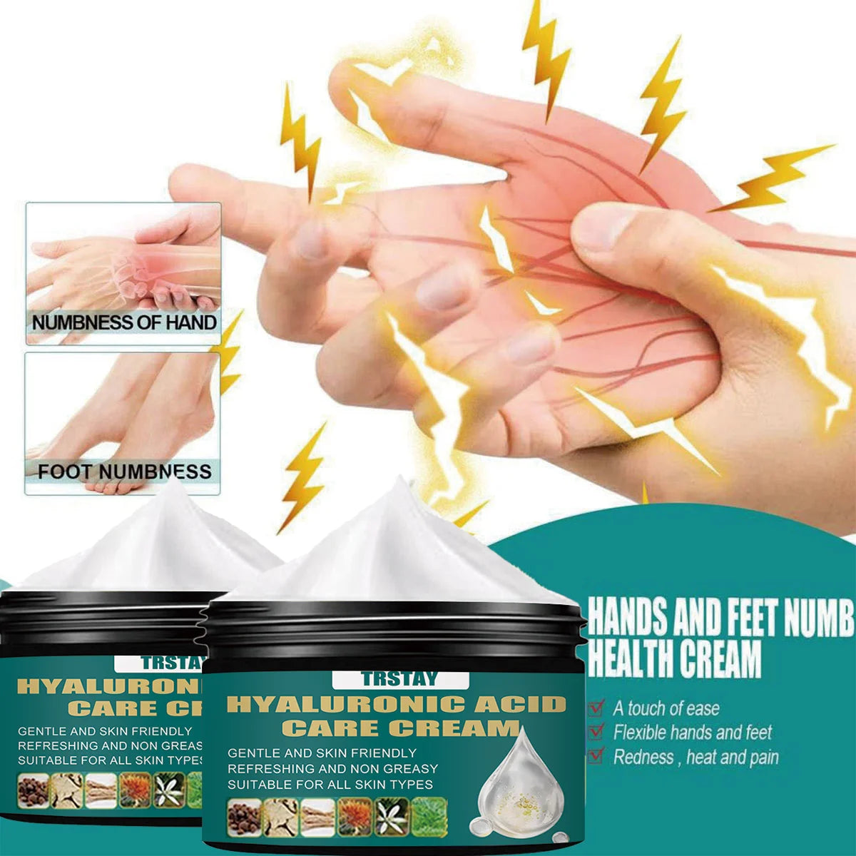 Hand and foot numbness health cream with a hint of ease and flexibility, causing redness, heat, and pain in the hands and feet