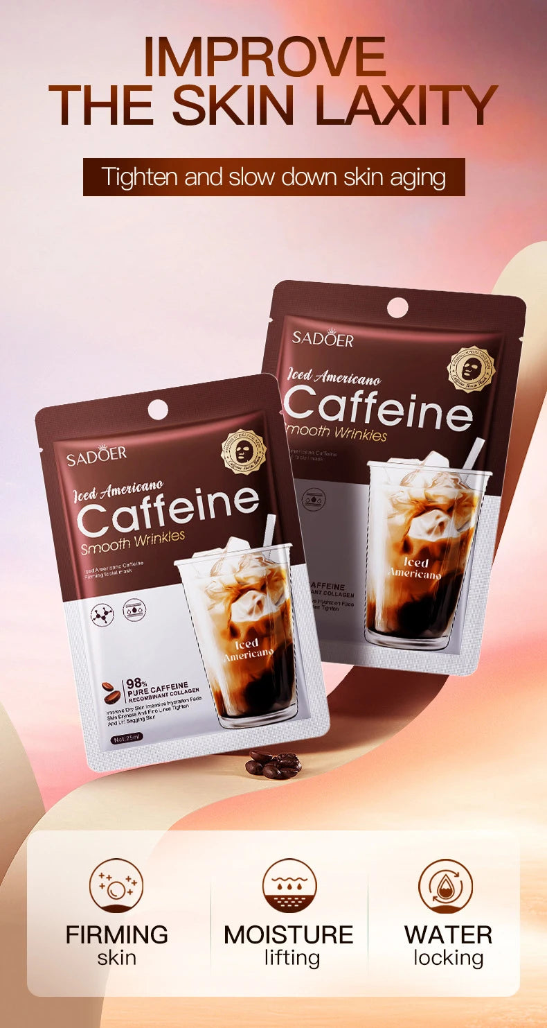 SADOER Caffeine Face Mask Anti Wrinkles Moisturizing Hydrating Anti-aging Facial Masks Face Sheet Mask Skin Care Products