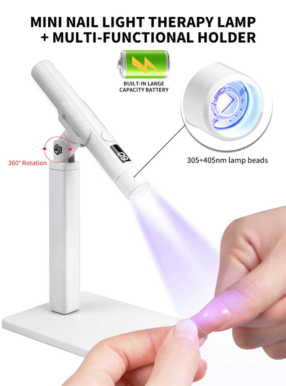 Portable Nail UV LED Lamp And LED Light Support Base Rechargeable for Nails Gel Polish Drying UV Lamp for Nails Art Desk Stand