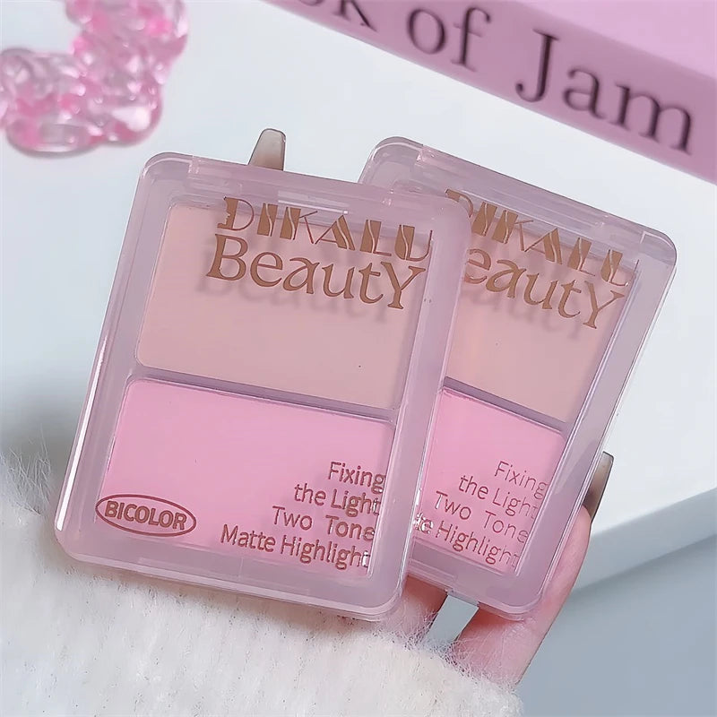 Two-tone Highlight Contour Palette Matte White Highlighter Grey Brown Nose Shadow Face Contouring Bronzer Brighten Powder Makeup