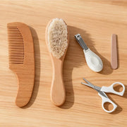 Baby Brush Set - Newborn Scalp Cleaning Soft Hairbrush - Beechwood Bathing and Massaging Nail Clippers - Nail Shears - Nail File